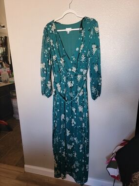 Premier Teal Floral Wrap Maxi Dress
